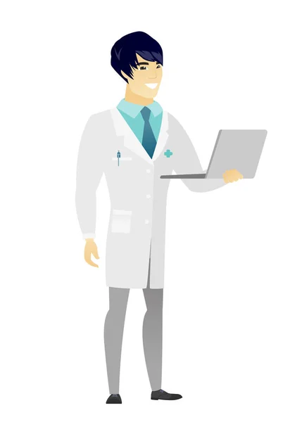 Docteur utilisant l'illustration vectorielle d'ordinateur portable . — Image vectorielle