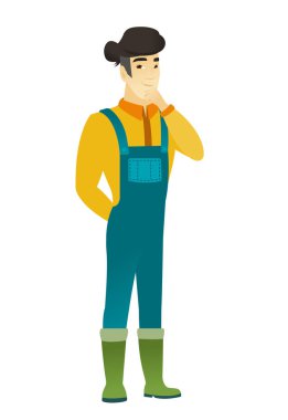 Asyalı çiftçi düşünme vektör çizim