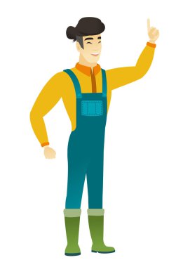 Asyalı çiftçi onun işaret parmağı ile işaret