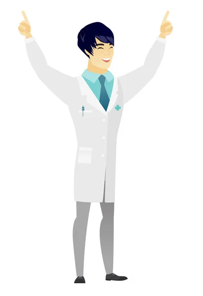 Doctor standing with raised arms up. — Stock Vector
