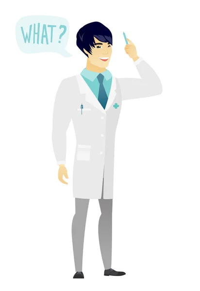 Doctor with question what in speech bubble. — Stock Vector