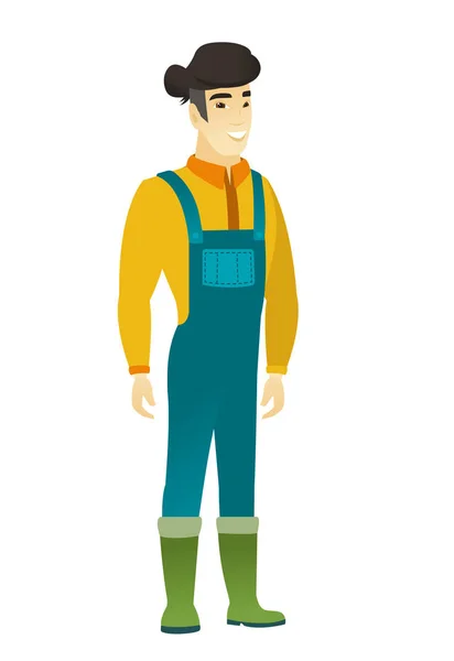 Young asian confident farmer in coveralls. — Stock Vector