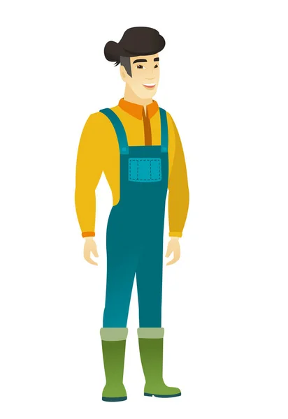 Young asian happy farmer in coveralls. — Stock Vector