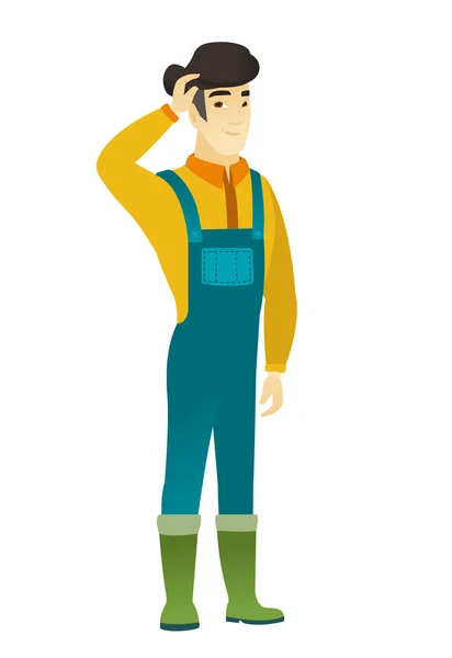 Fiatal ázsiai farmer vakarta a fejét. — Stock Vector