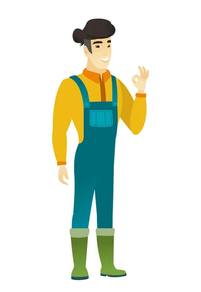 Smiling farmer showing ok sign. — Stock Vector