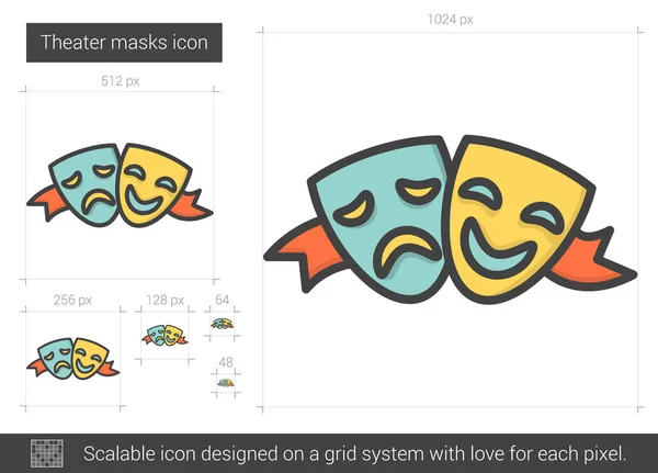 극장 마스크 라인 아이콘. — 스톡 벡터