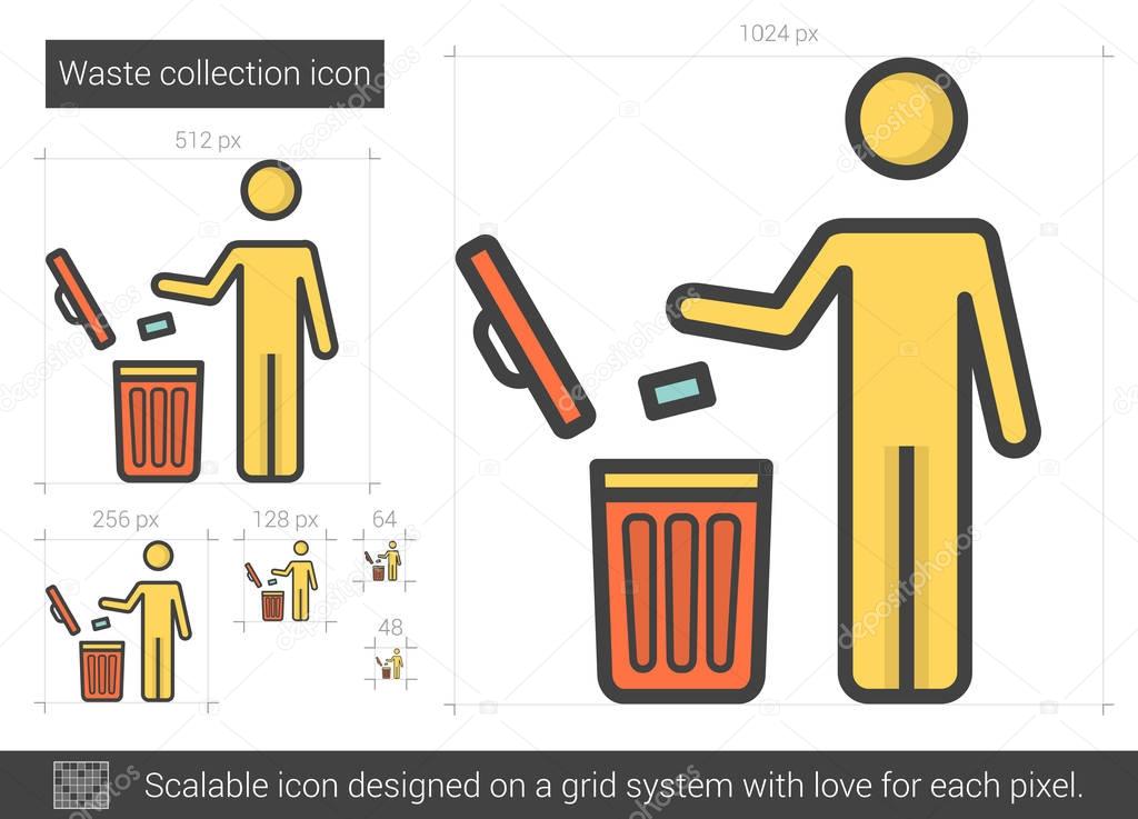Waste collection line icon.