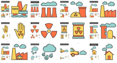 Ekoloji biohazard satır Icon set.