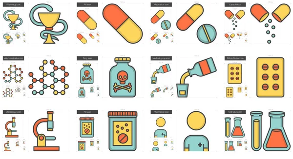 Línea de medicina icono conjunto . — Vector de stock