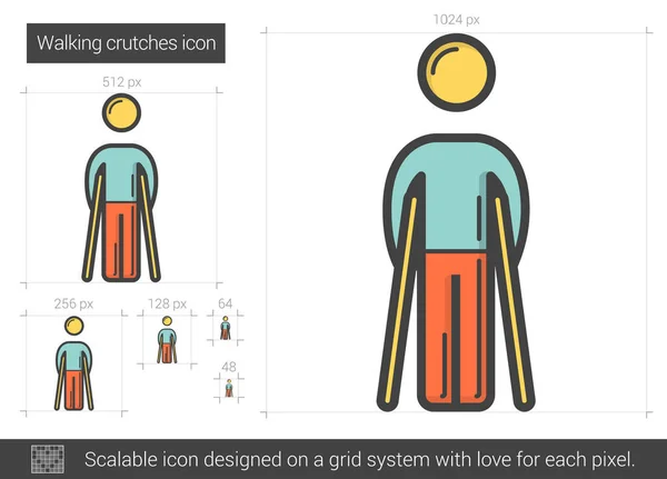 Caminar muletas icono de la línea . — Vector de stock