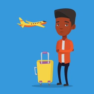 Genç adam Uçuş korkusu acı.