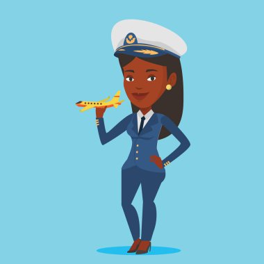 Neşeli havayolu pilot uçak modeli ile.