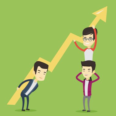 Büyüme grafik holding üç iş adam.