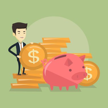 Domuzcuk bankada para koyarak iş adamı.