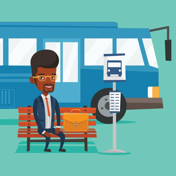 Business man waiting at the bus stop. — Stock Vector