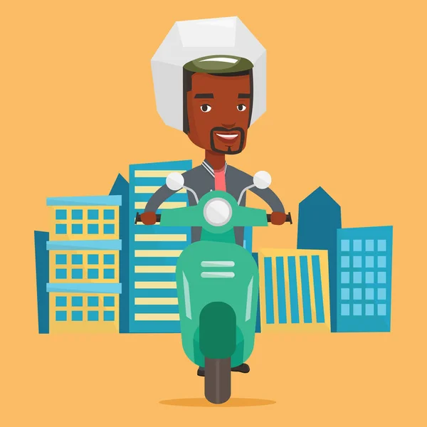 Afroamerikansk man rider scooter i staden. — Stock vektor
