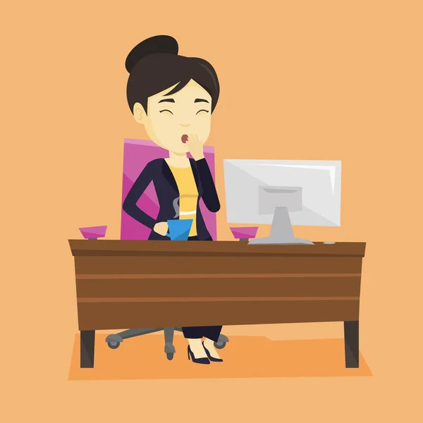 Employé fatigué bâillant dans le bureau . — Image vectorielle