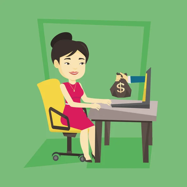 Businesswoman earning money from online business. — Stock Vector