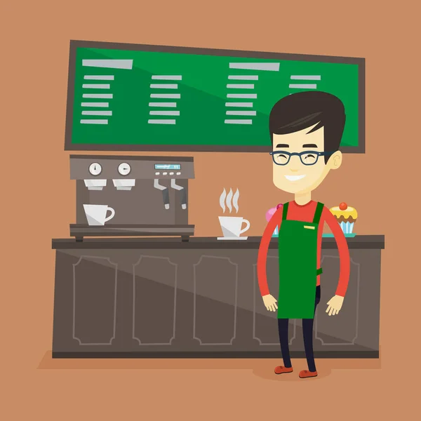 Barista debout près de la machine à café . — Image vectorielle