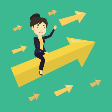 Başarı için uçan mutlu iş kadını.