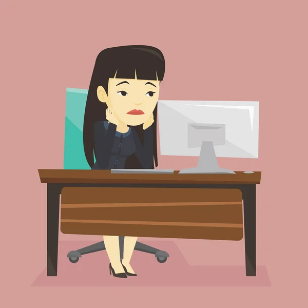 Uitgeput triest werknemer werkzaam in kantoor. — Stockvector