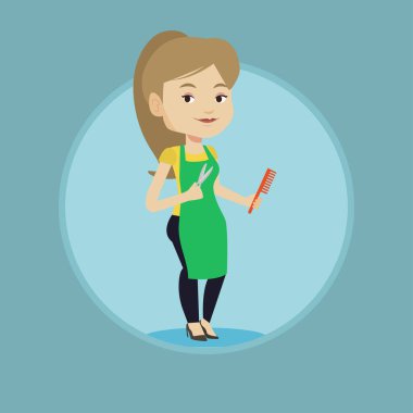 Tarak ve makas elinde tutan Kuaför.