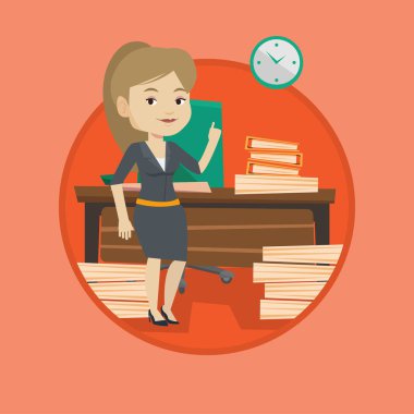 İş kadını onun işaret parmağı ile işaret eden oktan yukarı.