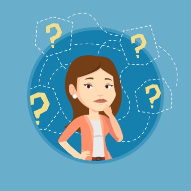 Genç iş kadını düşünme vektör çizim.