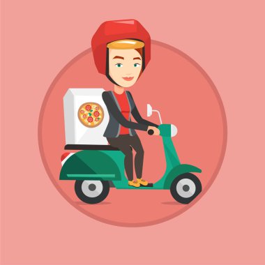 Scooter üzerinde pizza teslim kadın.