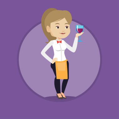 Bir bardak şarap elinde tutan barmen.