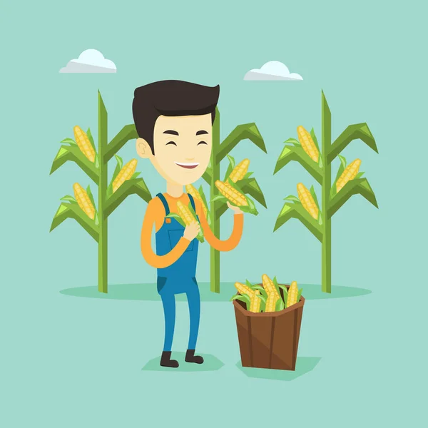 Mezőgazdasági termelő gyűjtése kukorica vektoros illusztráció. — Stock Vector