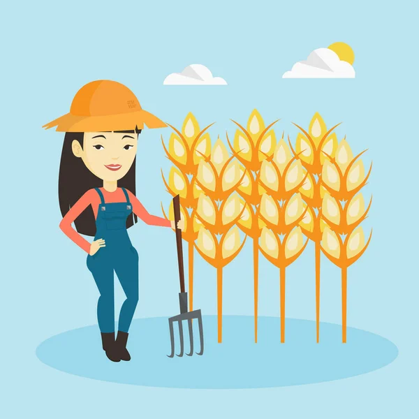 Agricultor con ilustración de vector de horquilla . — Vector de stock