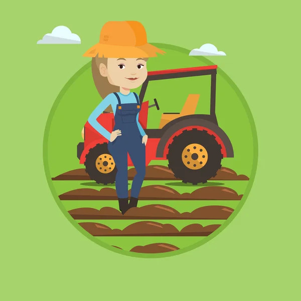 Farmář s traktorem na pozadí. — Stockový vektor