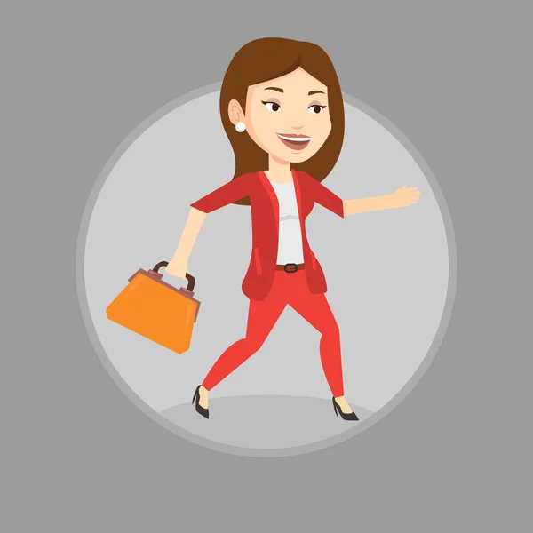 Mujer de negocios feliz corriendo ilustración vector . — Vector de stock