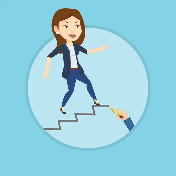 Business woman running up the career ladder. — Stock Vector
