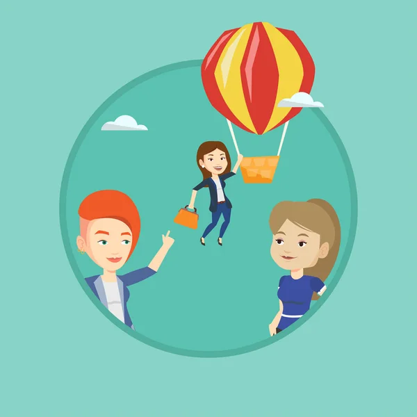 Geschäftsfrau hängt an Luftballon. — Stockvektor