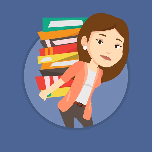 Estudiante con pila de libros vector ilustración . — Vector de stock