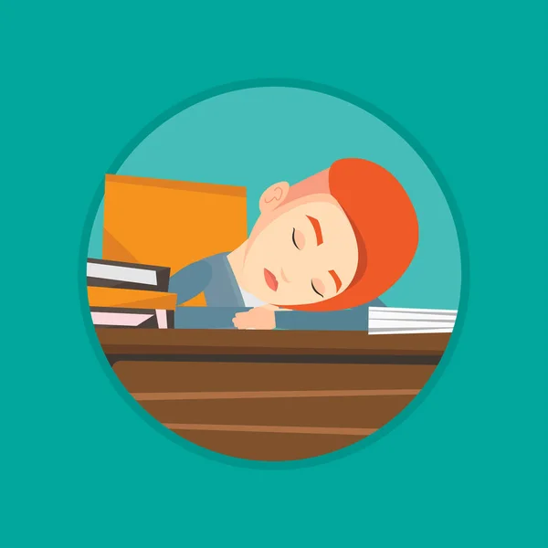 Female student sleeping at the desk with book. — Stock Vector