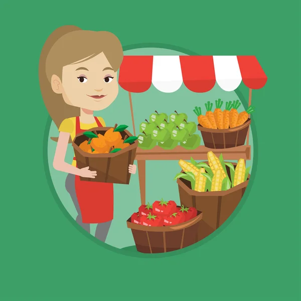 Vendeur de rue avec fruits et légumes . — Image vectorielle