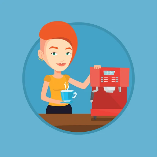 Mulher fazendo café vetor ilustração . — Vetor de Stock