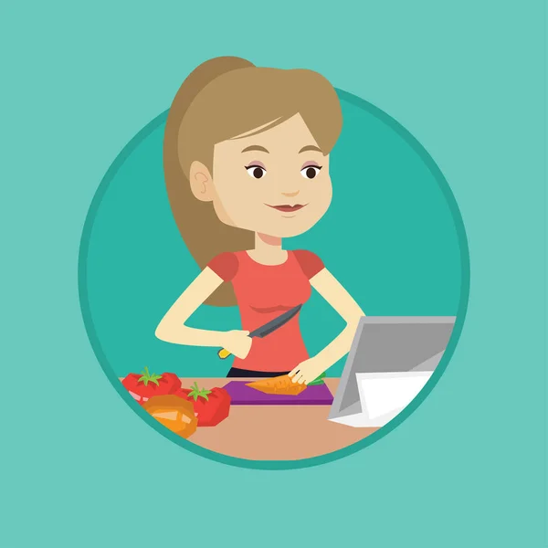 Donna che cucina sana insalata di verdure . — Vettoriale Stock