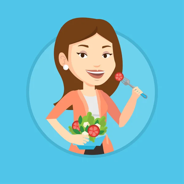 Sağlıklı sebze salatası yiyen kadın. — Stok Vektör