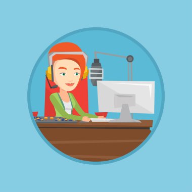 Kadın dj radyo vektör çizim üzerinde çalışma