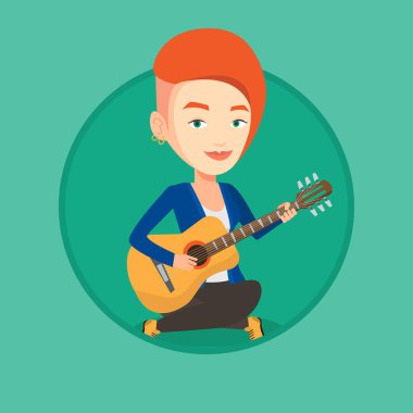 Akustik gitar vektör çizim oynayan kadın.