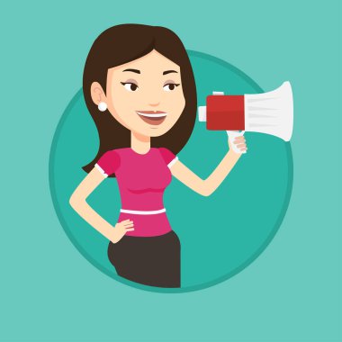 genç kadın megafon konuşma.