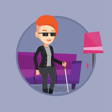 Kör kadın ile sopa vektör çizim.