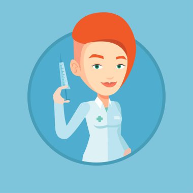 Şırınga vektör çizim tutan doktor.