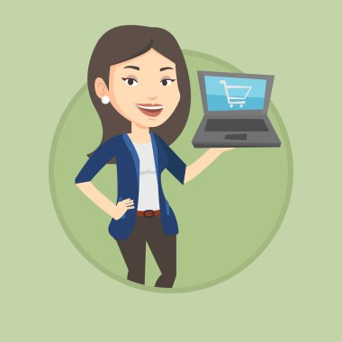Kadın alışveriş online vektör çizim.