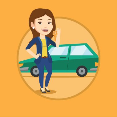 Yeni arabasını anahtarları tutan kadın.