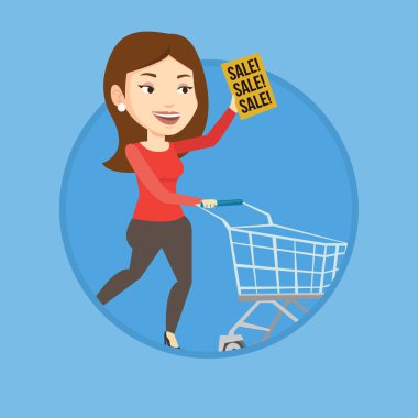 Acele Satılık saklamak için çalışan kadın.